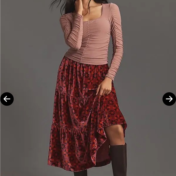 Anthropologie Floral Velvet Maxi Skirt - Picture 2 of 7